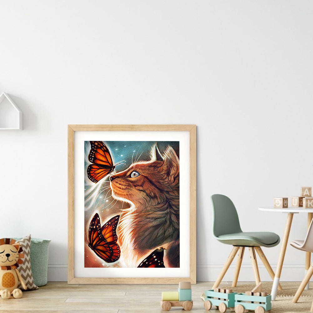 Butterfly Cat - Full Round Drill Diamond Painting 30*40CM