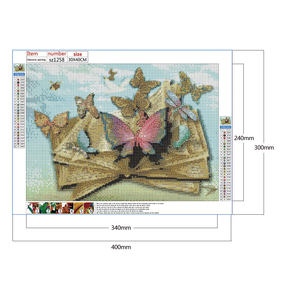 Book Butterfly - Full Round Drill Diamond Painting 40*30CM