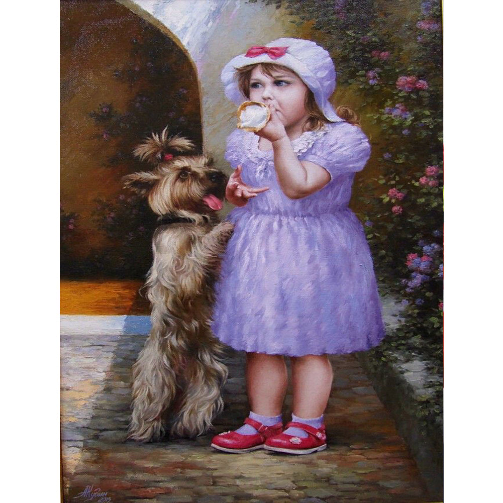 Girl Dog - Full Round Drill Diamond Painting 30*40CM