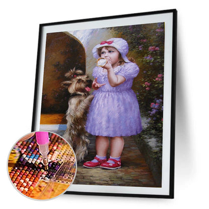 Girl Dog - Full Round Drill Diamond Painting 30*40CM