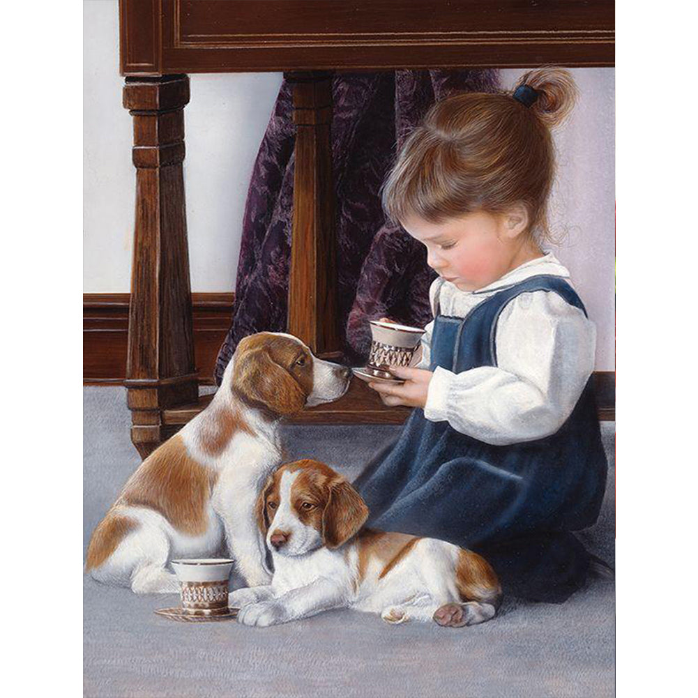 Girl Dog - Full Round Drill Diamond Painting 30*40CM