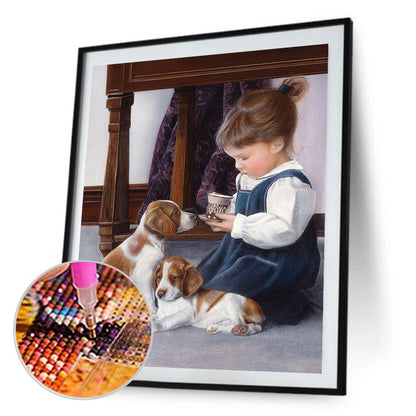 Girl Dog - Full Round Drill Diamond Painting 30*40CM