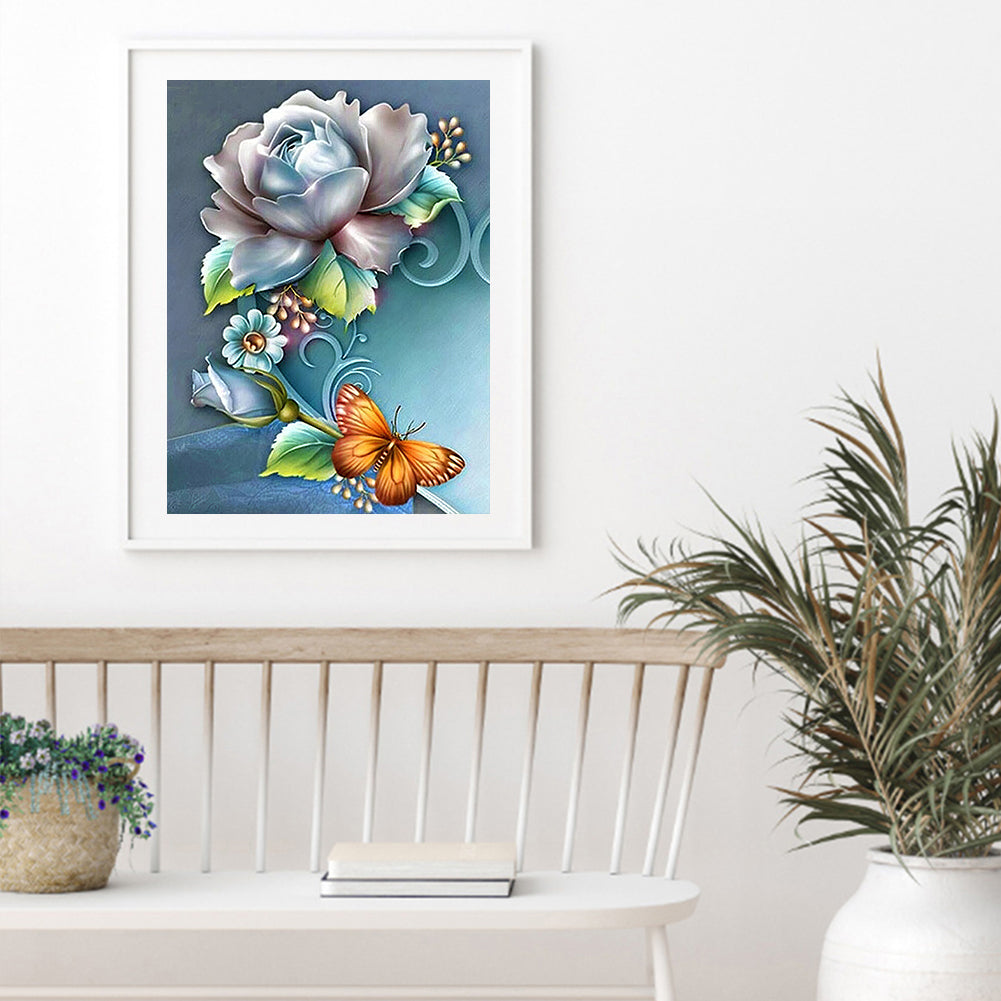 Roses Butterfly - Full Round Drill Diamond Painting 30*40CM