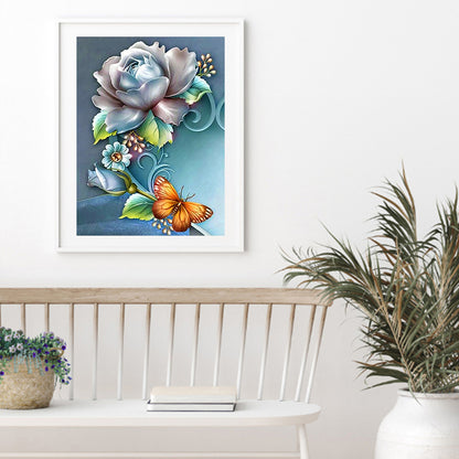 Roses Butterfly - Full Round Drill Diamond Painting 30*40CM