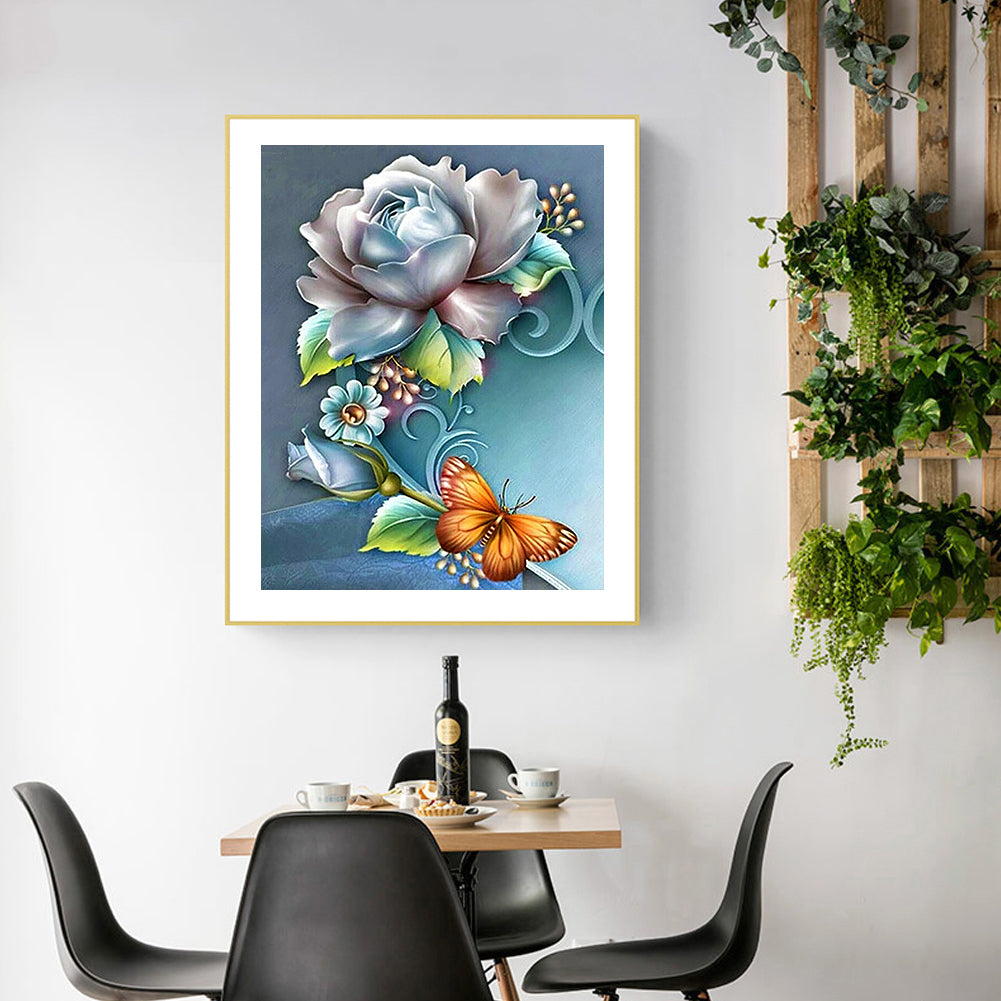 Roses Butterfly - Full Round Drill Diamond Painting 30*40CM