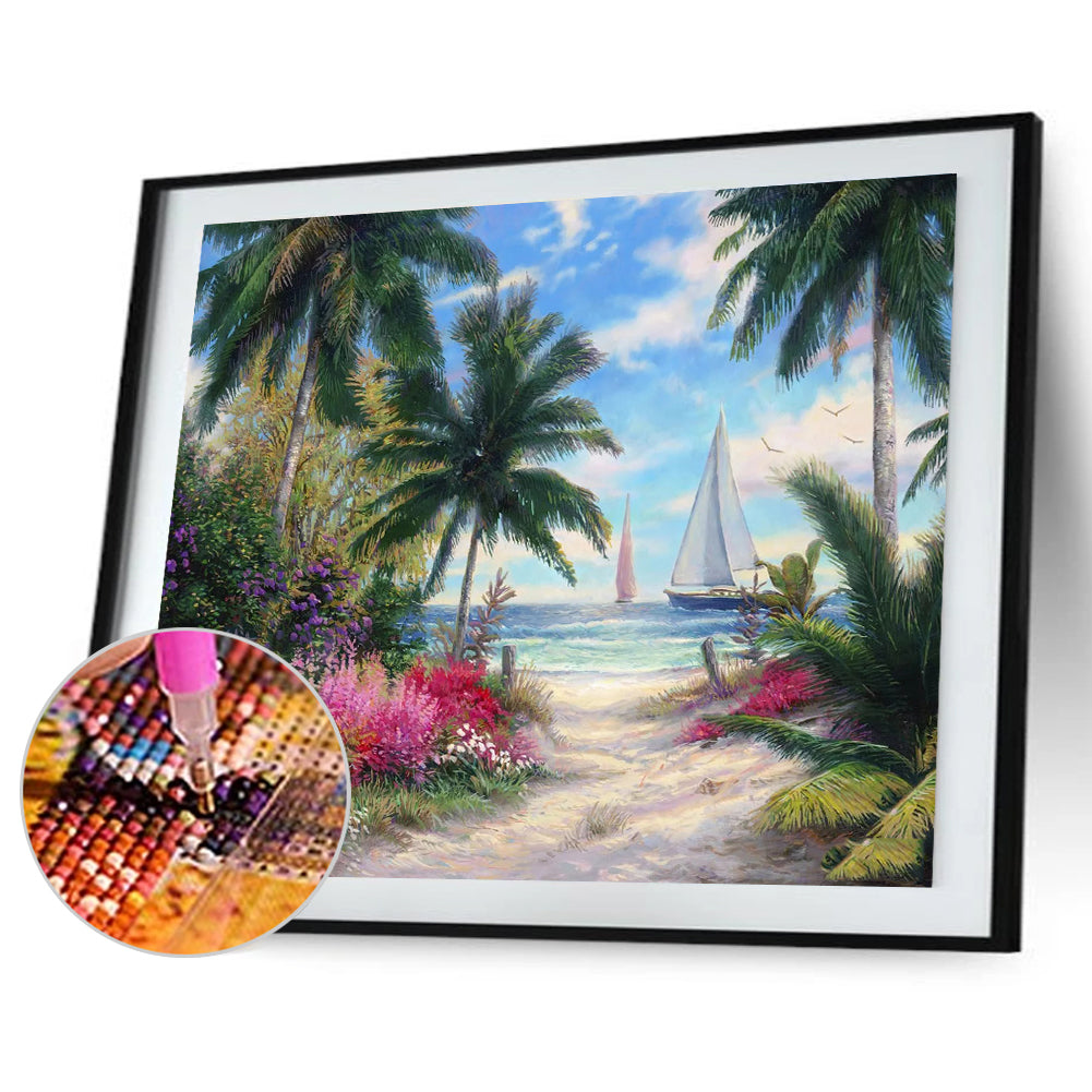 Coconut Tree - Full Round Drill Diamond Painting 40*30CM