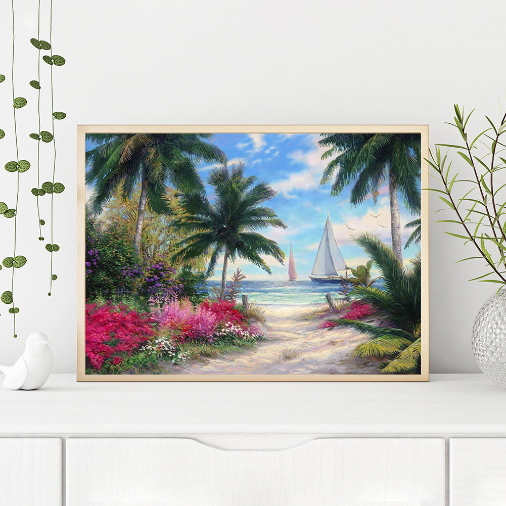 Coconut Tree - Full Round Drill Diamond Painting 40*30CM