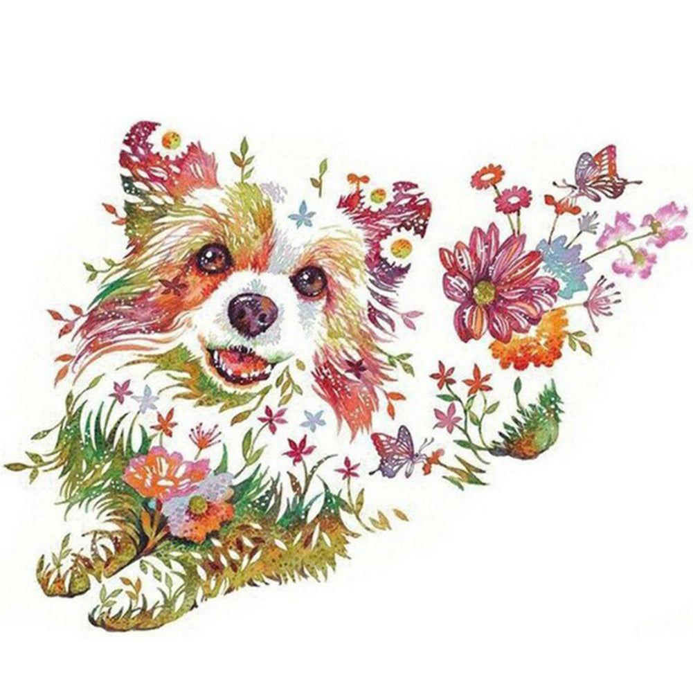 Dog Flower - Full Round Drill Diamond Painting 40*30CM