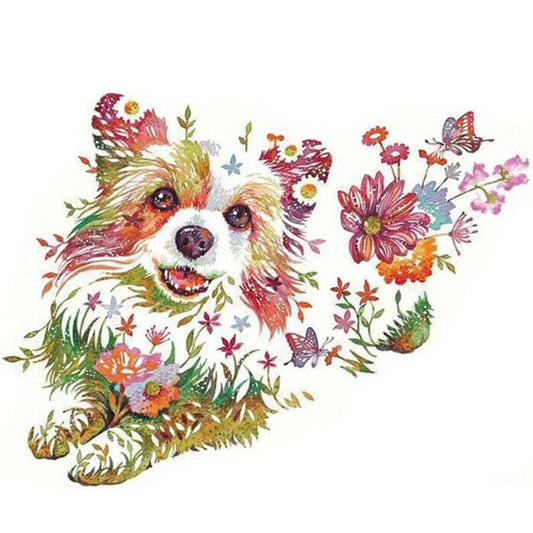 Dog Flower - Full Round Drill Diamond Painting 40*30CM