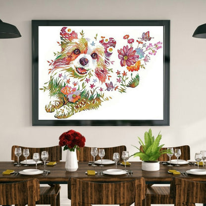 Dog Flower - Full Round Drill Diamond Painting 40*30CM