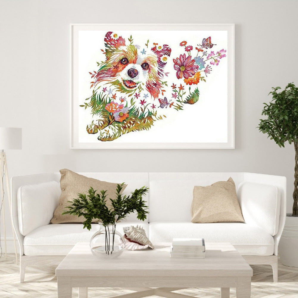 Dog Flower - Full Round Drill Diamond Painting 40*30CM