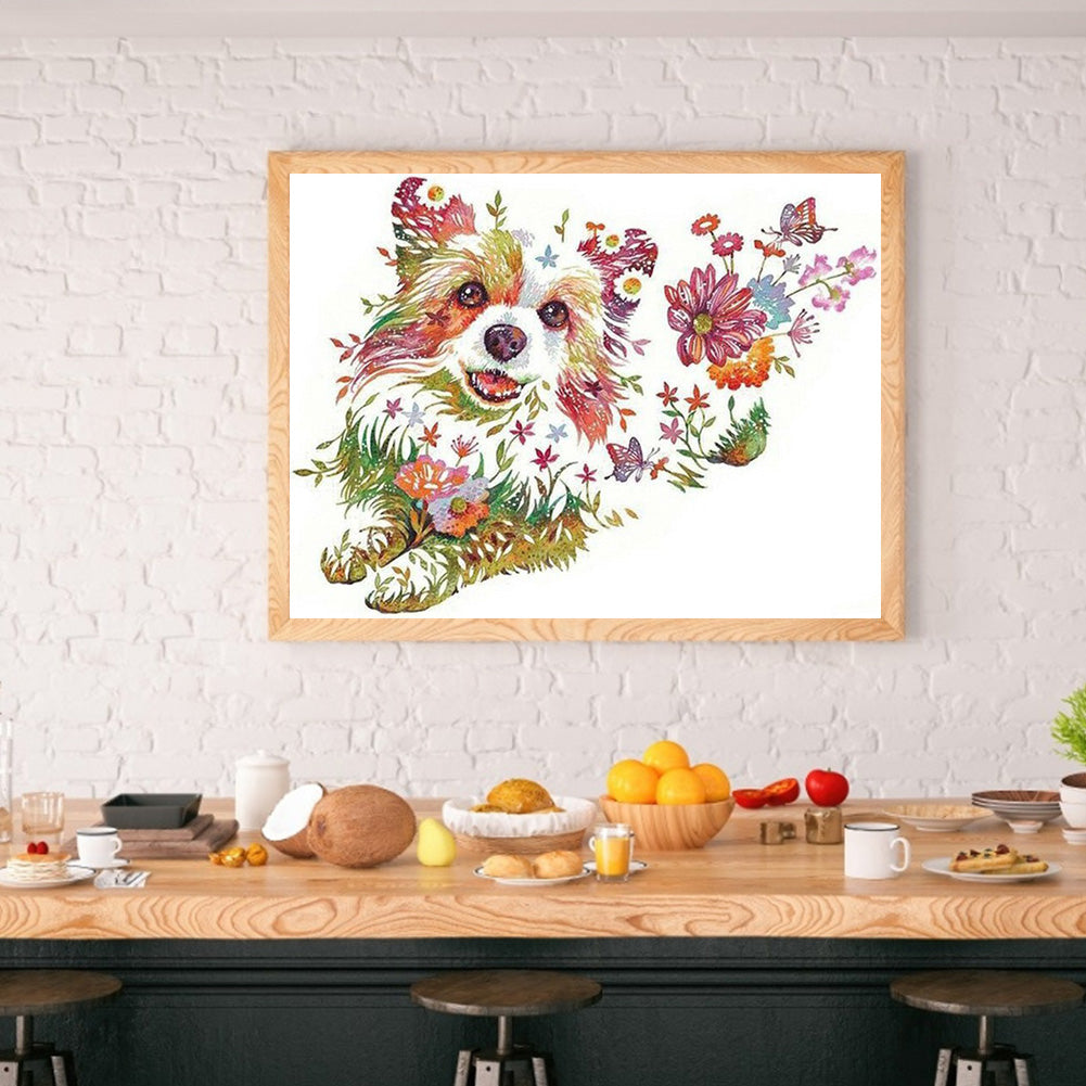 Dog Flower - Full Round Drill Diamond Painting 40*30CM