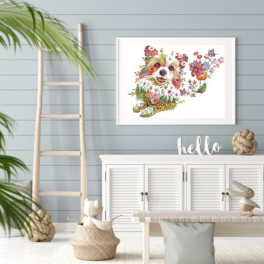 Dog Flower - Full Round Drill Diamond Painting 40*30CM