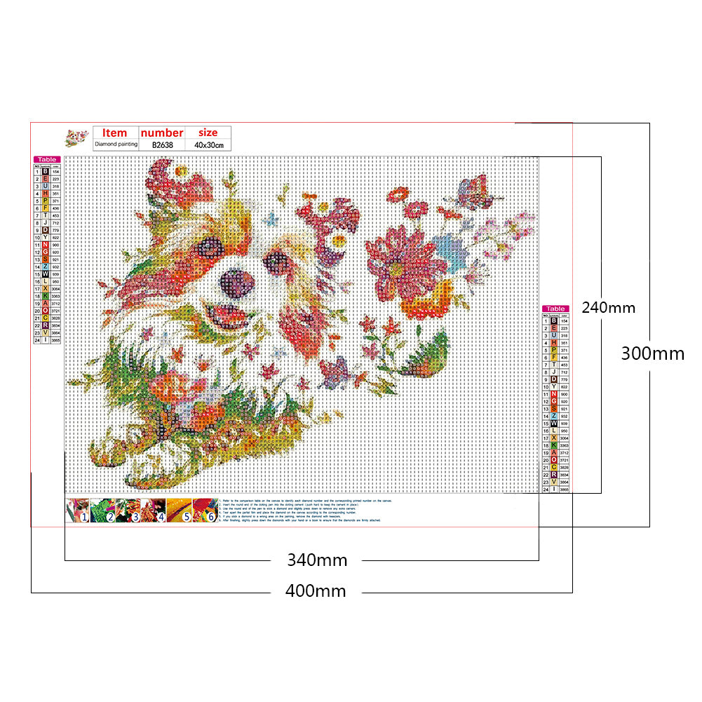 Dog Flower - Full Round Drill Diamond Painting 40*30CM