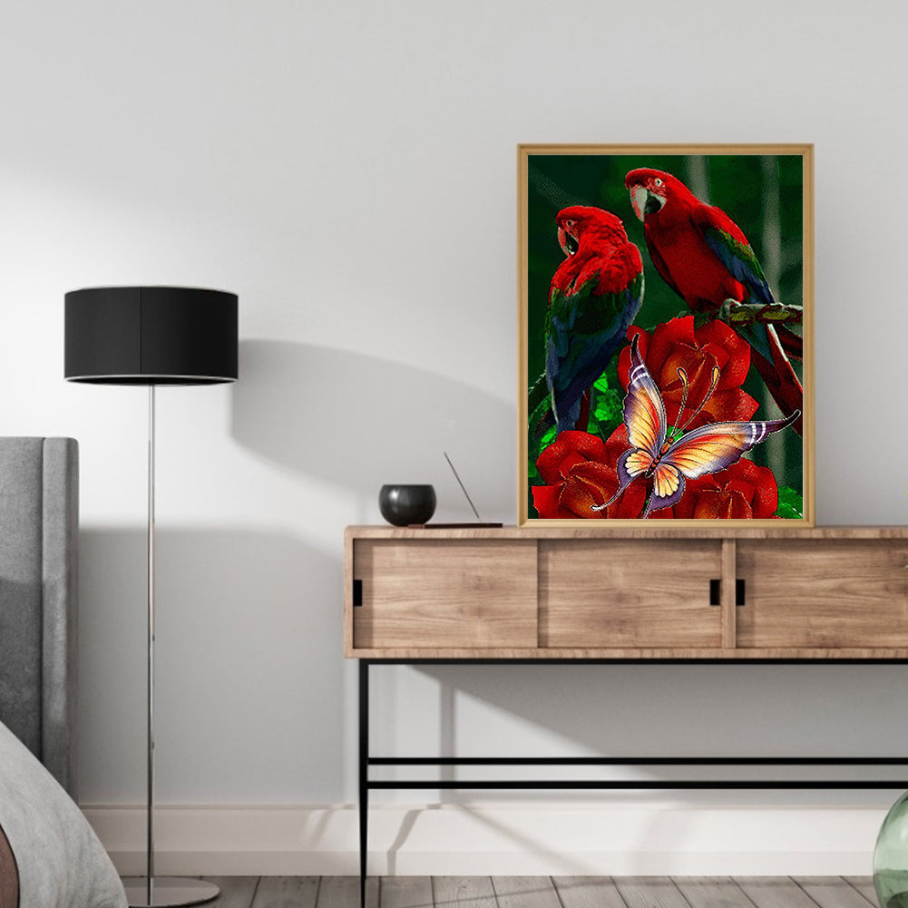 Parrot Rose - Full Round Drill Diamond Painting 30*40CM