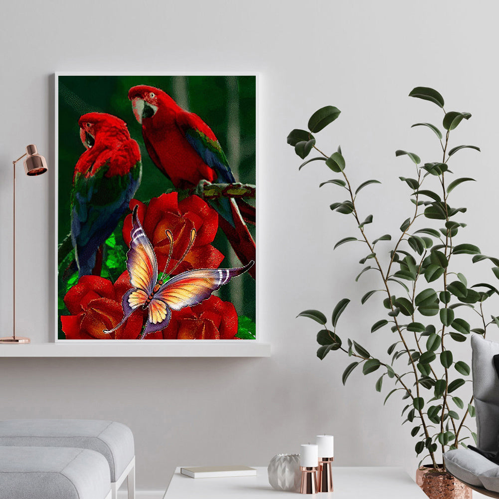 Parrot Rose - Full Round Drill Diamond Painting 30*40CM