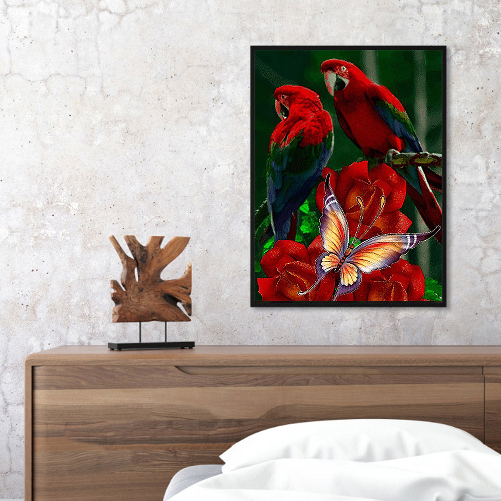 Parrot Rose - Full Round Drill Diamond Painting 30*40CM