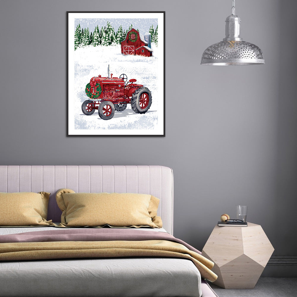 Christmas Tractor - Full Round Drill Diamond Painting 30*40CM