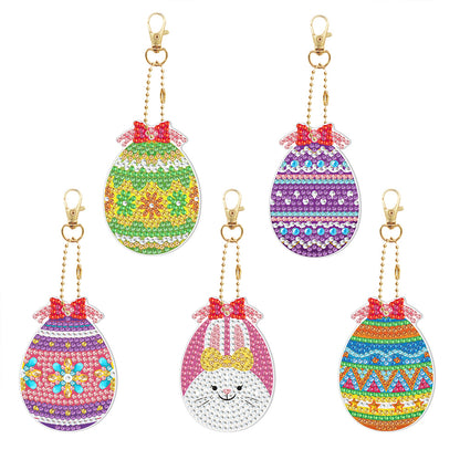 5pcs Diamond Painting DIY Full Special Shaped Drill Easter Keychains Kit