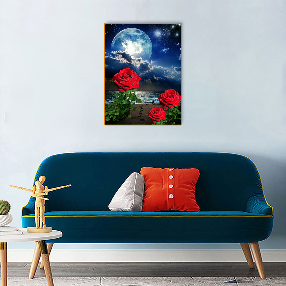 Moon Rose - Full Round Drill Diamond Painting 30*40CM