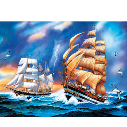 Sea Sailboat - Full Round Drill Diamond Painting 40*30CM