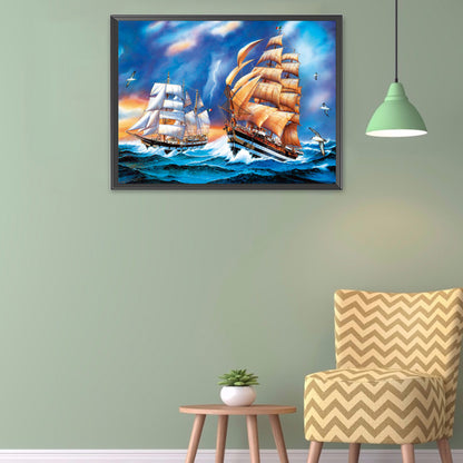 Sea Sailboat - Full Round Drill Diamond Painting 40*30CM