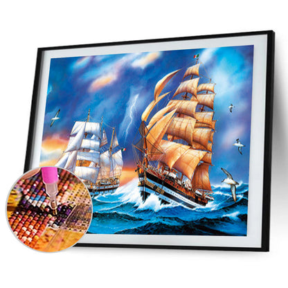 Sea Sailboat - Full Round Drill Diamond Painting 40*30CM