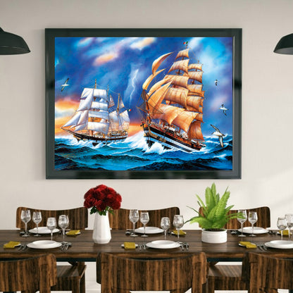 Sea Sailboat - Full Round Drill Diamond Painting 40*30CM