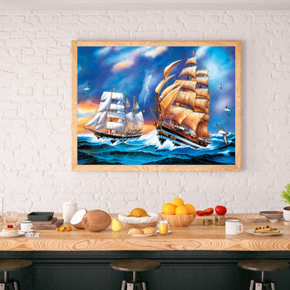 Sea Sailboat - Full Round Drill Diamond Painting 40*30CM