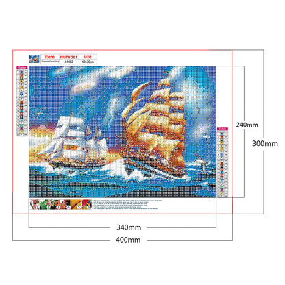 Sea Sailboat - Full Round Drill Diamond Painting 40*30CM