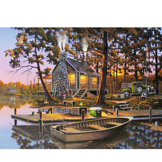 Lake Landscape - Full Round Drill Diamond Painting 40*30CM