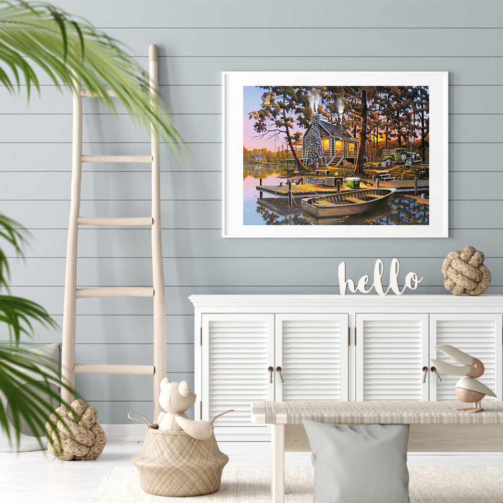 Lake Landscape - Full Round Drill Diamond Painting 40*30CM