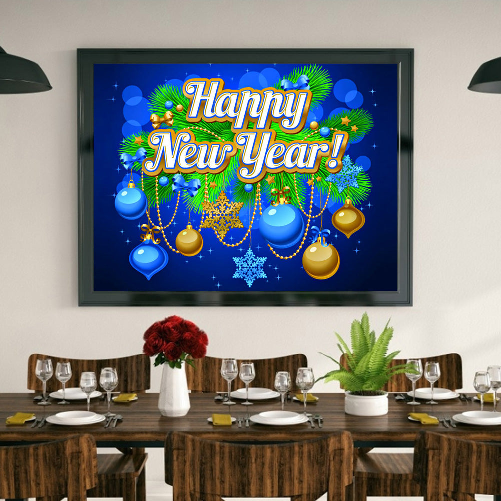 Happy New Year - Full Round Drill Diamond Painting 40*30CM