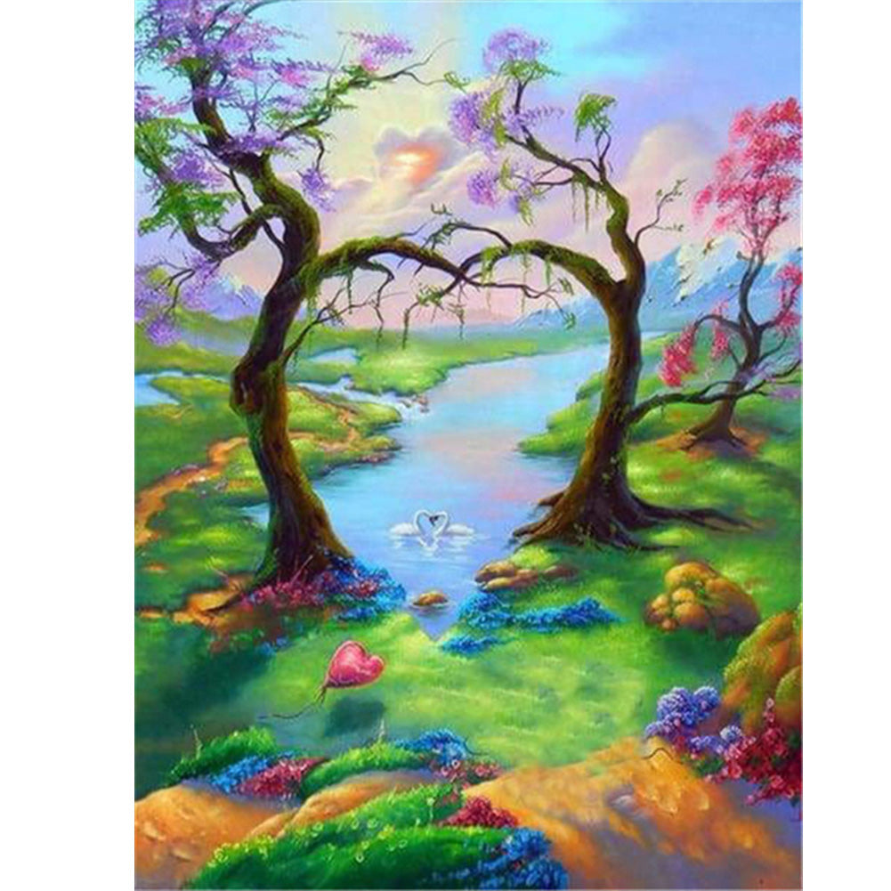 Forest Landscape - Full Round Drill Diamond Painting 30*40CM