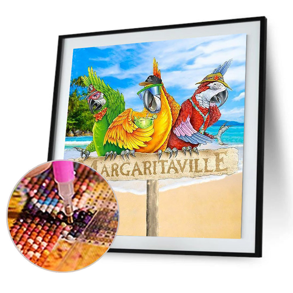 Beach Parrot - Full Round Drill Diamond Painting 40*40CM