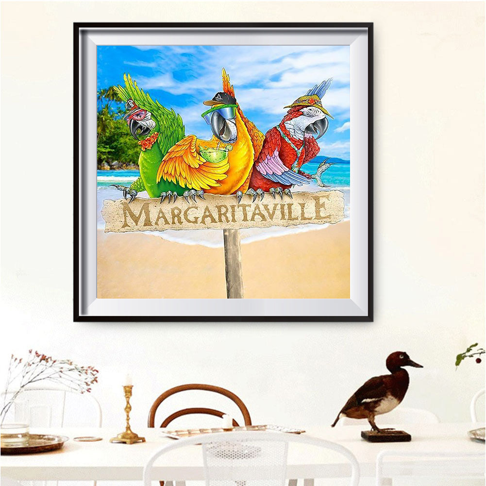 Beach Parrot - Full Round Drill Diamond Painting 40*40CM