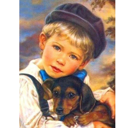 Boy Dog - Full Round Drill Diamond Painting 30*40CM