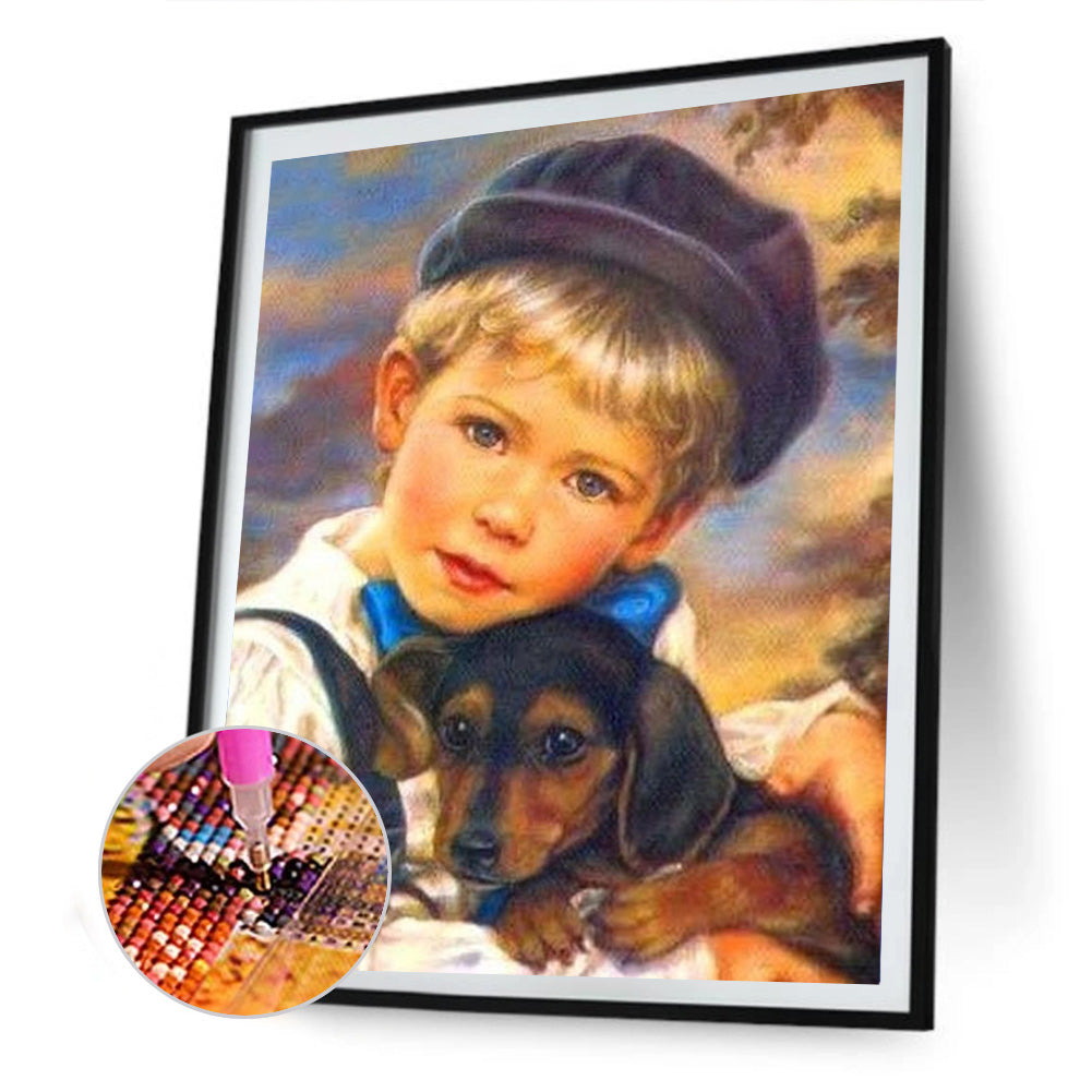 Boy Dog - Full Round Drill Diamond Painting 30*40CM