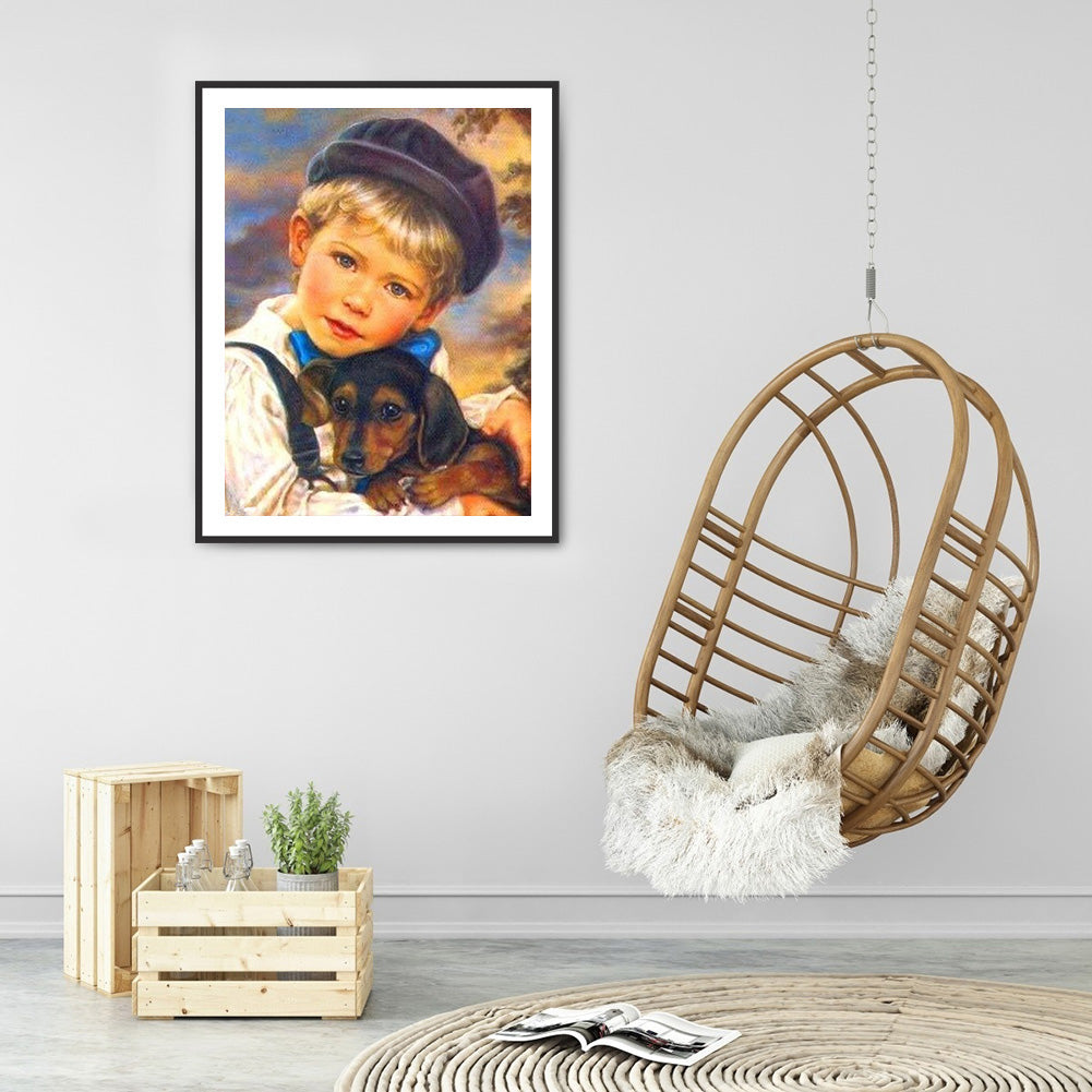 Boy Dog - Full Round Drill Diamond Painting 30*40CM