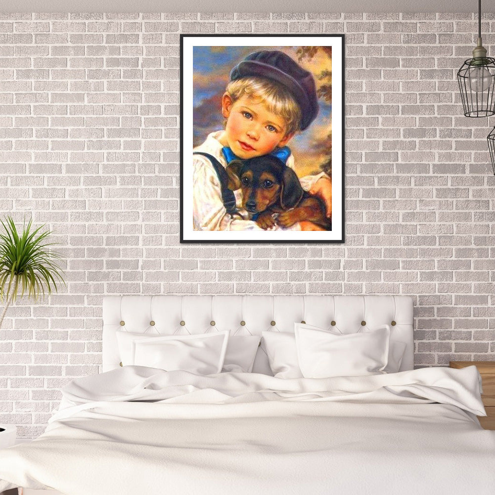 Boy Dog - Full Round Drill Diamond Painting 30*40CM