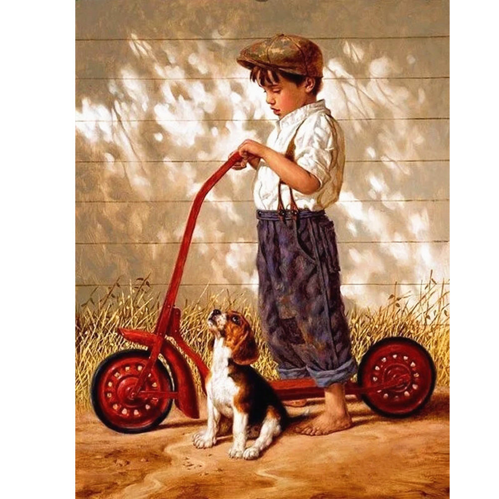 Boy Dog - Full Round Drill Diamond Painting 30*40CM