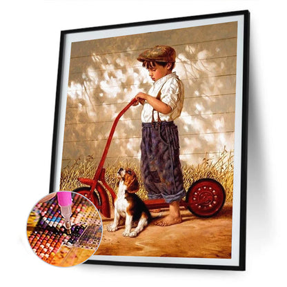 Boy Dog - Full Round Drill Diamond Painting 30*40CM