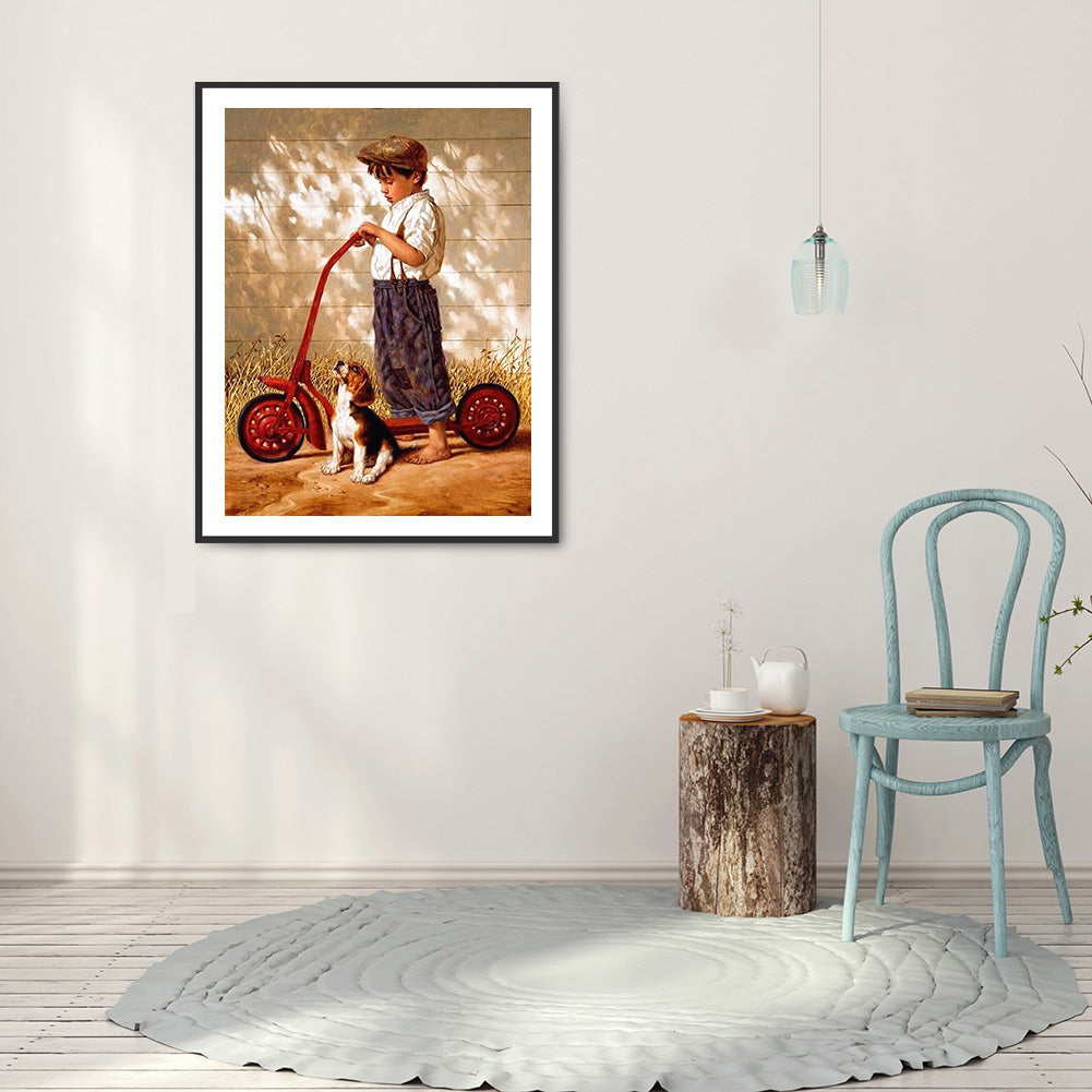 Boy Dog - Full Round Drill Diamond Painting 30*40CM