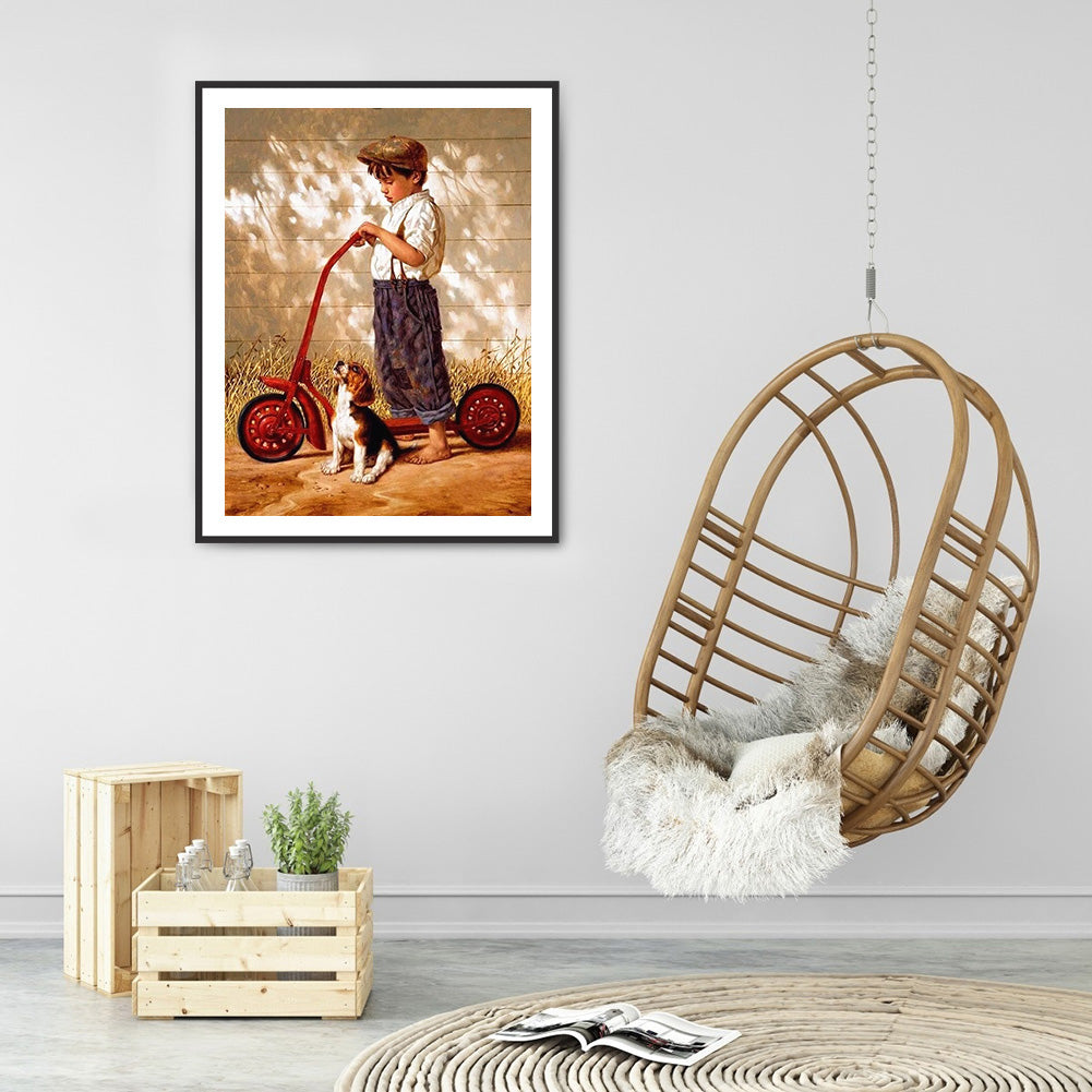 Boy Dog - Full Round Drill Diamond Painting 30*40CM