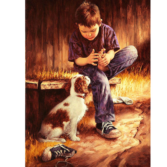 Boy Dog - Full Round Drill Diamond Painting 30*40CM