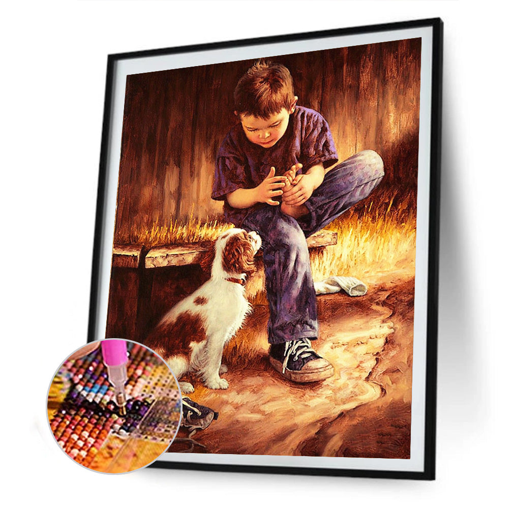 Boy Dog - Full Round Drill Diamond Painting 30*40CM
