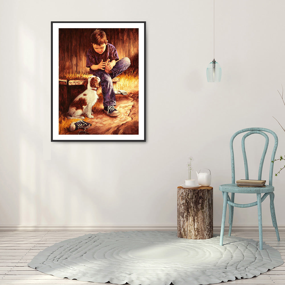 Boy Dog - Full Round Drill Diamond Painting 30*40CM