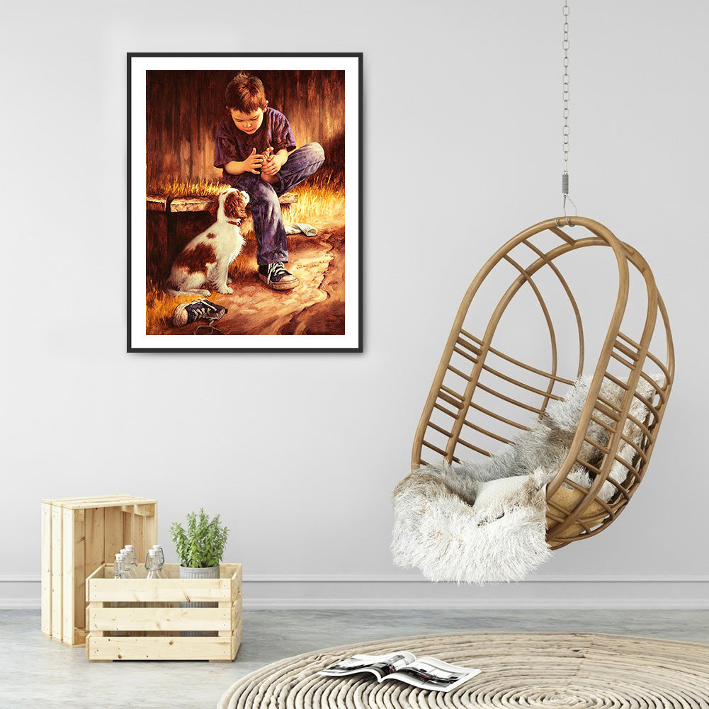 Boy Dog - Full Round Drill Diamond Painting 30*40CM