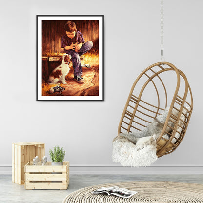 Boy Dog - Full Round Drill Diamond Painting 30*40CM