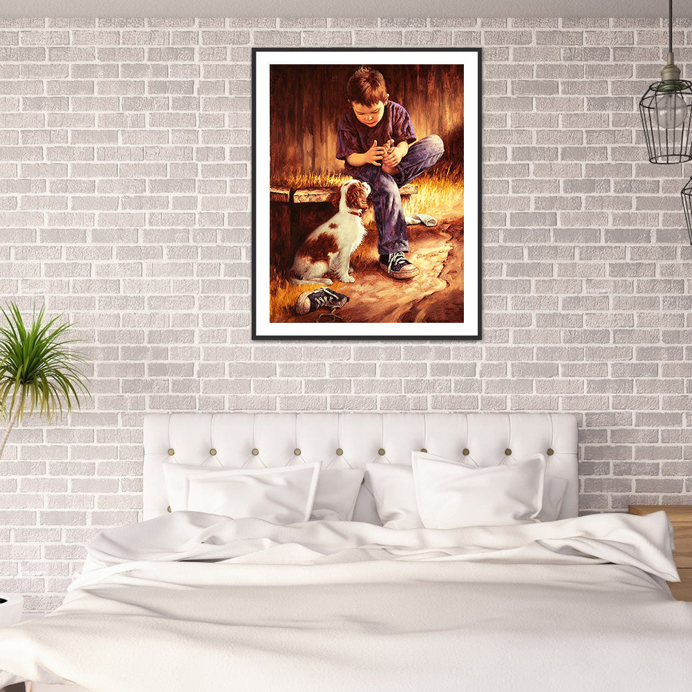 Boy Dog - Full Round Drill Diamond Painting 30*40CM